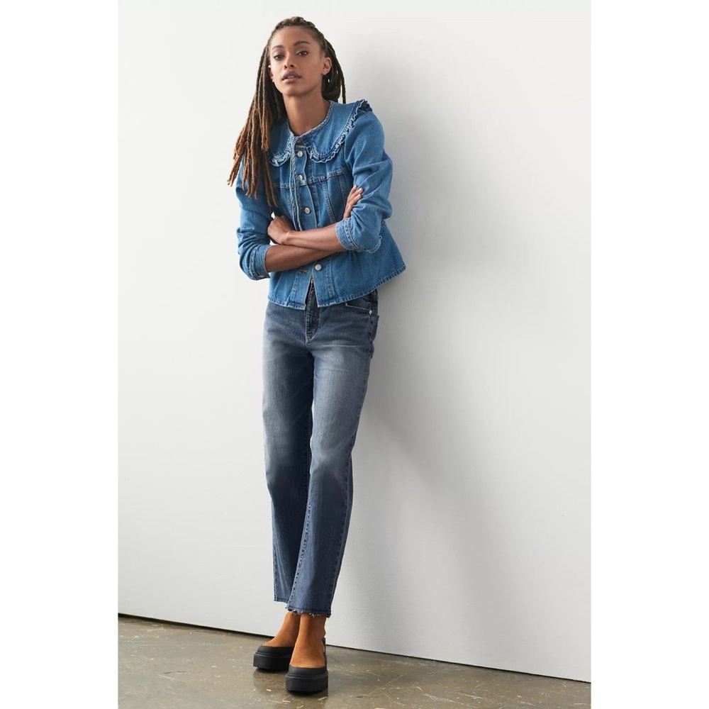 Anthropologie Pilcro The Vintage Straight High Rise Jeans Raw Hem Sz 28